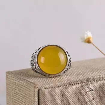 FNJ 925 Серебряное кольцо для Для женщин ювелирные изделия 100% оригинальный чистый S925 Стерлинговое Серебряные кольца Винтаж желтый халцедон