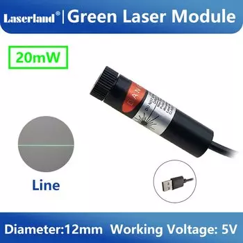 Фокусируемый лазерный модуль laserland 12 мм 520 нм 20 мВт