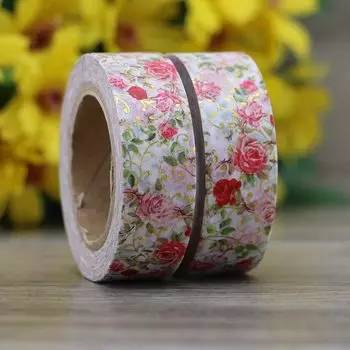 Фольгированная лента GREATHOPE WASHI TAPE с красным цветком 10 м