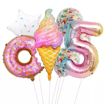 Фольгированные шары OLOEY "Конфеты Пончик Мороженое" для дня рождения 1-9 лет