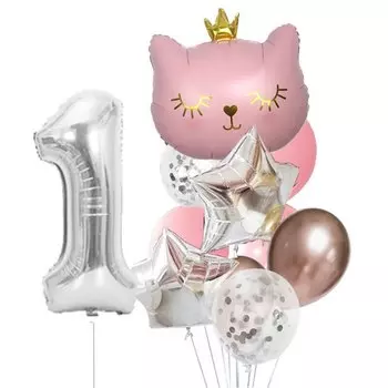Фольгированные шары с номером кота и животного Globos