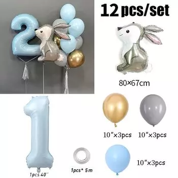 Фольгированные шары Яобенер 40 дюймов с номером и кроликом, синие, для детского праздника
