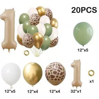 Фольгированные шары "Животные джунглей", зеленый, набор 20 штук