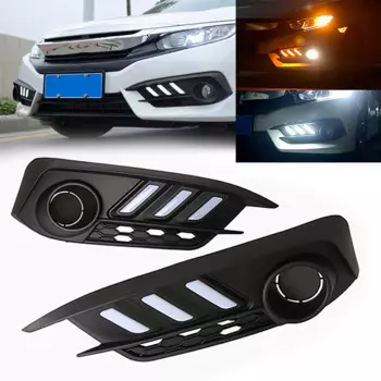 Фонари для дневных ходовых огней, дневные Противотуманные фары для Honda Civic 10 поколения седан 2016-2019, янтарный сигнал поворота, модификация