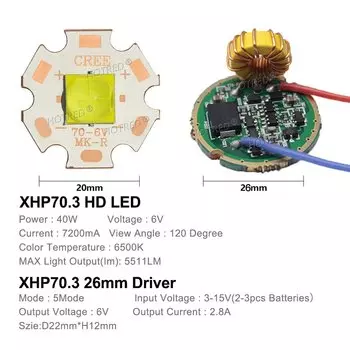 Фонарик HotRed 40W XHP70 LED теплый/холодный белый