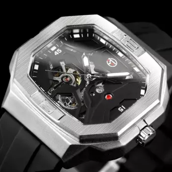 FORSINING механические часы с автоматическим механизмом для мужчин 8285, квадратные деловые повседневные водонепроницаемые мужские часы с силиконовым ремешком Reloj