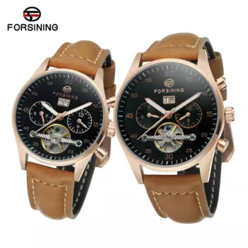 FORSINING, Новые Модные Золотые механические часы, мужские дизайнерские Роскошные брендовые кожаные Наручные часы с скелетом, мужские наручные часы