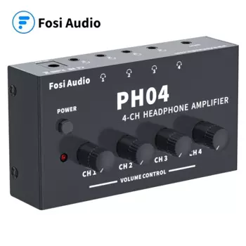 Fosi Audio PH04 4-канальный усилитель для наушников, металлический стерео усилитель, ультракомпактный портативный Разветвитель для наушников, предусилитель для студии