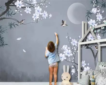 Фотообои на заказ, с листьями магнолии и птицами