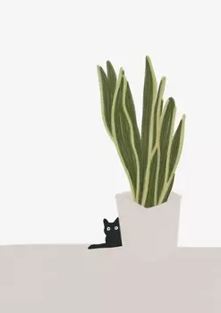 Фотообои с чёрной кошкой на канве