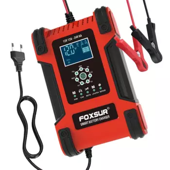 FOXSUR 12Amp импульсное Ремонтное зарядное устройство, LiFePO4 мотоциклетное и 12В 24В автомобильное зарядное устройство для аккумулятора, AGM Deep cycle GEL EFB свинцово-Кислотное зарядное устройство