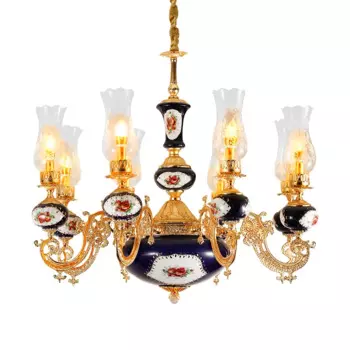 Французская Керамическая люстра Rococo для гостиной, медная, темно-синяя, европейская королевская Люстра для столовой, латунная стеклянная люстра