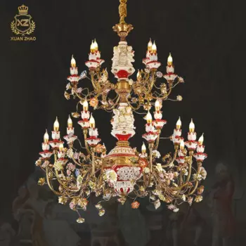 Французская вилла, дуплексный отель, большая полностью медная люстра, элитная роскошная керамическая лампа-свеча с цветком