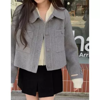 Французские темпераментные куртки с лацканами, осень 2024, однобортные свободные универсальные топы, маленькое шерстяное пальто с двойным карманом, женское