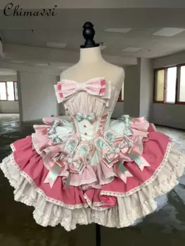 Французское милое и милое платье принцессы Лолиты на бретельках, летнее Новое приталенное платье с бантом в стиле девушки выше колена