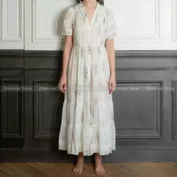 Французское нишевое платье весна-лето 2024, длинное плиссированное платье с цветочным принтом и пуговицами спереди