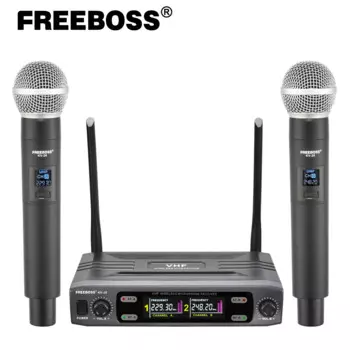 FREEBOSS 2 беспроводной микрофон ручной двухканальный VHF фиксированная частота пластиковый динамический микрофон для караоке