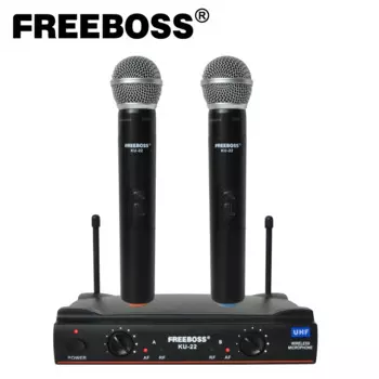 FREEBOSS UHF беспроводной микрофон 2 ручной двухканальный передатчик рабочего диапазона 50 м профессиональная микрофонная система для караоке KU-22