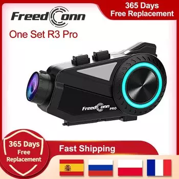 Freedconn R3 Pro Мотоциклетный шлем Гарнитура Групповой домофон Видеорегистратор Мотор Авто DVR WiFi Приложение 1440P 8 гонщиков 800M Музыкальное разрешение FM