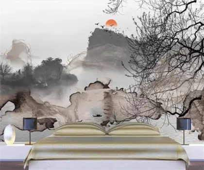Фреска нестандартного размера, абстрактные чернила, пейзаж, фон, украшение стены, живопись, линии, деревья, горный гобелен, 3d обои, фотографии