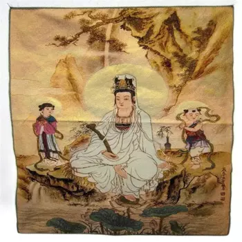 Фреска с шелковой вышивкой Тибет Тибетский буддист Thangka Guanyin