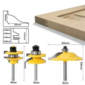 Фреза для деревообработки, хвостовик 6 мм, подходит для стандартной Ogee-дверей, режущий шип, 1-3 шт.
