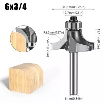Фреза угловая JGZUI 1/4" 6мм с подшипником для дерева