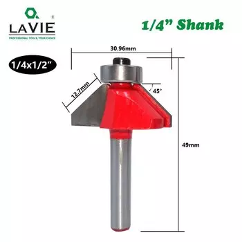Фрезерный резак для древесины, 1 шт., 6 мм или 6,35 мм, хвостовик, 45 градусов, фаска, кромка, фаска, фаска, кромка, деревообработка, фреза, MC01130