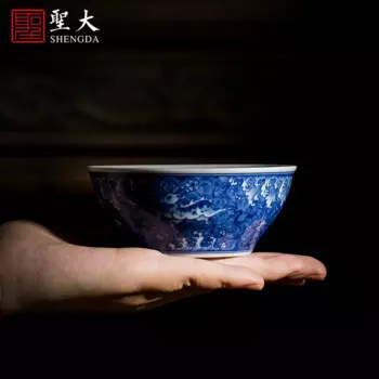 Fu чайная чашка, чайная чашка, ручная роспись, сине-белые падающие цветы и текущая вода, мастер, полный ручной набор для чая Цзиндэчжэнь
