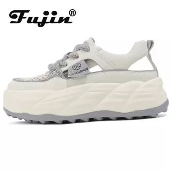 Fujin/стразы на шнуровке 5 см; Шлепанцы из натуральной кожи; Женские летние дышащие ботильоны; Женские сандалии на платформе и танкетке; Обувь