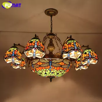 FUMAT, синяя лампа, европейский стиль, художественная витражная подвеска, лампа для бара и кафе, люстры для гостиной
