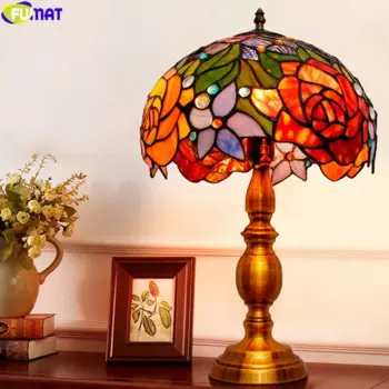 Фумат Тиффани четки розы Висячие садовые витражные настольные лампы светильник нефритовый цветок классические многоцветные искусства светильник светодиодный