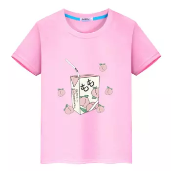Футболка детская с японским рисунком персикового сока, 100% хлопок, летняя Удобная футболка для мальчиков и девочек