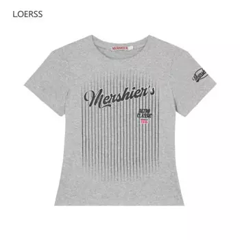 Футболка LOERSS с надписью, винтажный топ в полоску для женщин, популярный облегающий топ для девушек с коротким рукавом, Y2K, Харадзюку, хлопковая короткая футболка