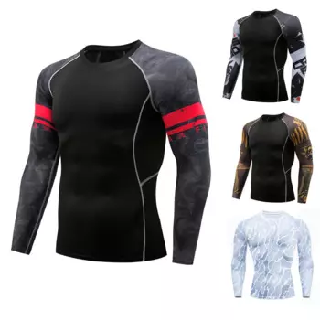 Футболка мужская компрессионная с длинным рукавом, модная спортивная одежда с принтом для спортивного зала, тренировок и упражнений для Mma, топ для фитнеса