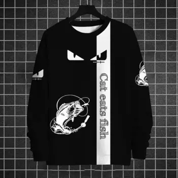 Футболка мужская с длинным рукавом и принтом «кошачий глаз», простая и модная Осенняя мужская толстовка с круглым вырезом, свободная футболка большого размера