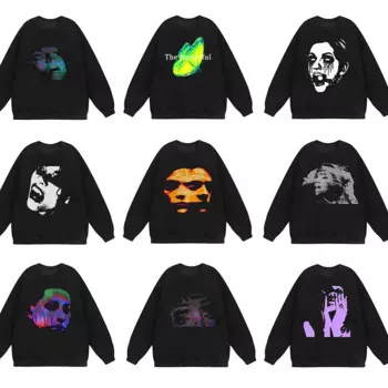 Футболка мужская с длинным рукавом, пуловер в стиле хип-хоп с принтом в готическом стиле, рубашка с капюшоном в стиле Харадзюку, Топ оверсайз с круглым вырезом, на осень