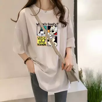 Футболка с Микки Маусом женская летняя новая свободная футболка в стиле Харадзюку Повседневная Женская модная тонкая футболка большого размера с коротким рукавом
