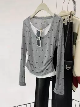 Футболка женская с длинным рукавом и бантом, Y2k