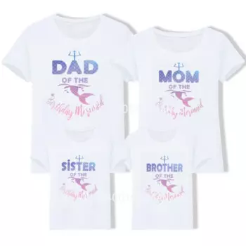 Футболки с номером русалки, 3, 4, 5, 6, 7, 8, 9, детские футболки для девочек, футболки с коротким рукавом, футболки для мам и пап