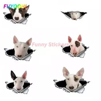 FUYOOHI игровые наклейки белый бультерьер автомобильная наклейка 3d рваные металлические водонепроницаемые светоотражающие наклейки наклейка с изображением собаки