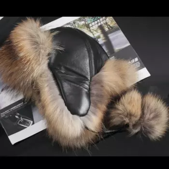 FXFURS новая стильная женская шапка из меха енота с кожаными топами, русская ушанка, уличные шапки из лисьего меха Leifeng