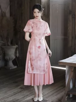 FZSLCYIYI Сексуальное Женское Платье с высоким разрезом с принтом атласное традиционное платье-Ципао с коротким рукавом повседневное вечернее платье