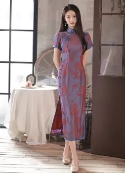 FZSLCYIYI традиционные китайские Женские Жаккардовые атласные платья-Ципао с коротким рукавом