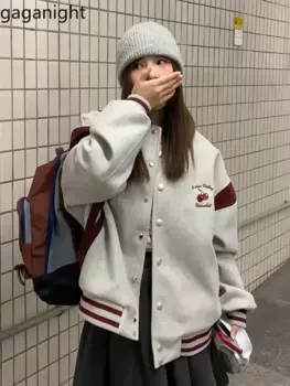 Gaganight женская бейсбольная куртка с вышивкой вишни, осень 2024, новая корейская шикарная женская универсальная свободная куртка Ins
