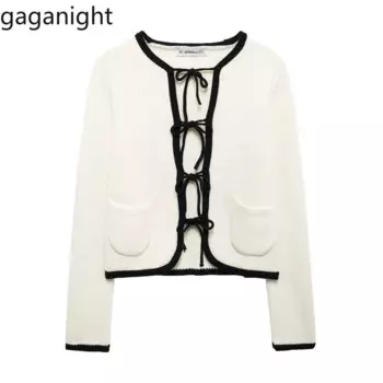 Gaganight, женский короткий модный вязаный кардиган во французском стиле, украшенный галстуком, Осень-зима 2024, Новый Нежный Стильный женский свитер