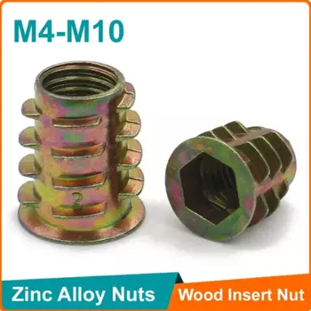 10-50 шт. резьба из цинкового сплава для деревянной вставки, гайка M4 M5 M6 M8 M10, фланцевые шестигранные головки, мебельные гайки