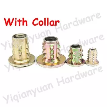 Гайки с шипами Yiqianyuan M3-M8, оцинкованные мебельные гайки из углеродистой стали, деревянные вставные гайки с воротником и без воротника