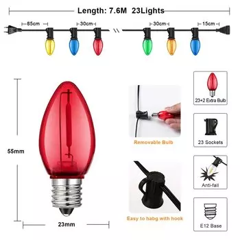 GANRILAND RGB светодиодные гирлянды C7 25/65 футов