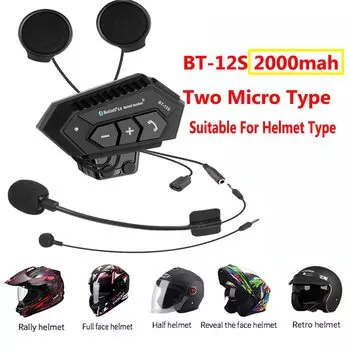 Гарнитура для мотоциклетного шлема, Bluetooth 5,0 + CSR наушники, аккумулятор 2000 мАч, защита от помех, hands-free, для шлема на все/половину лица